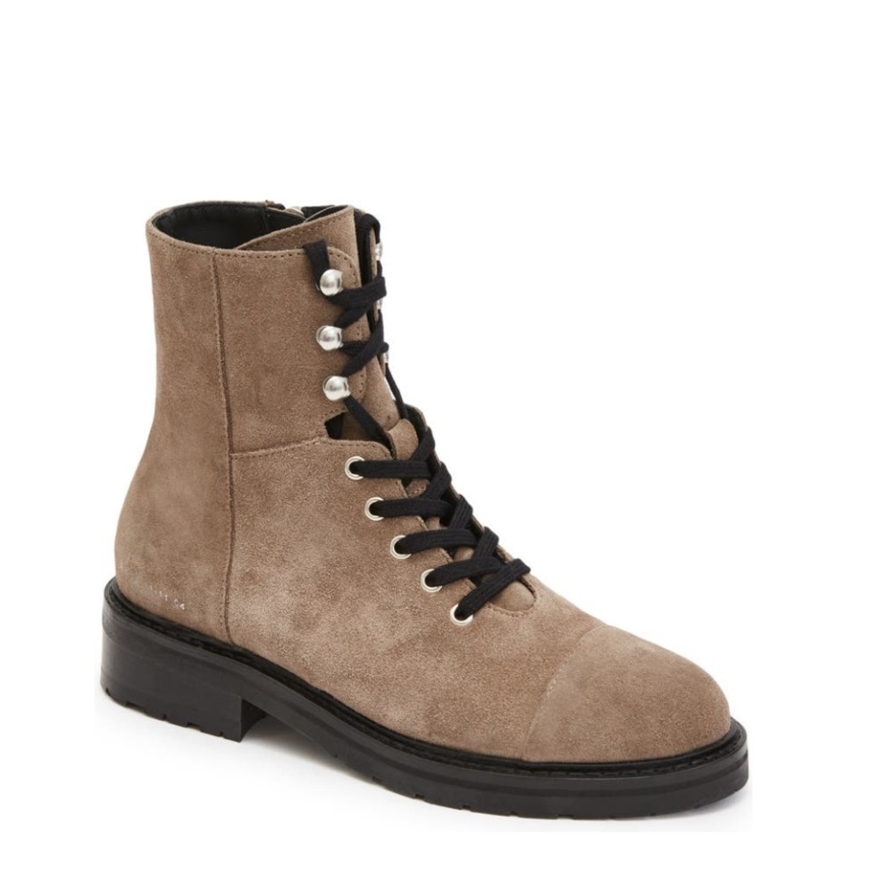 Allsaints Taupe Suede Combat Boots With Black Laces